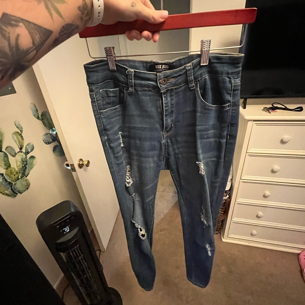 Wax Jean Women's Distressed Skinny Jeans - Blue
